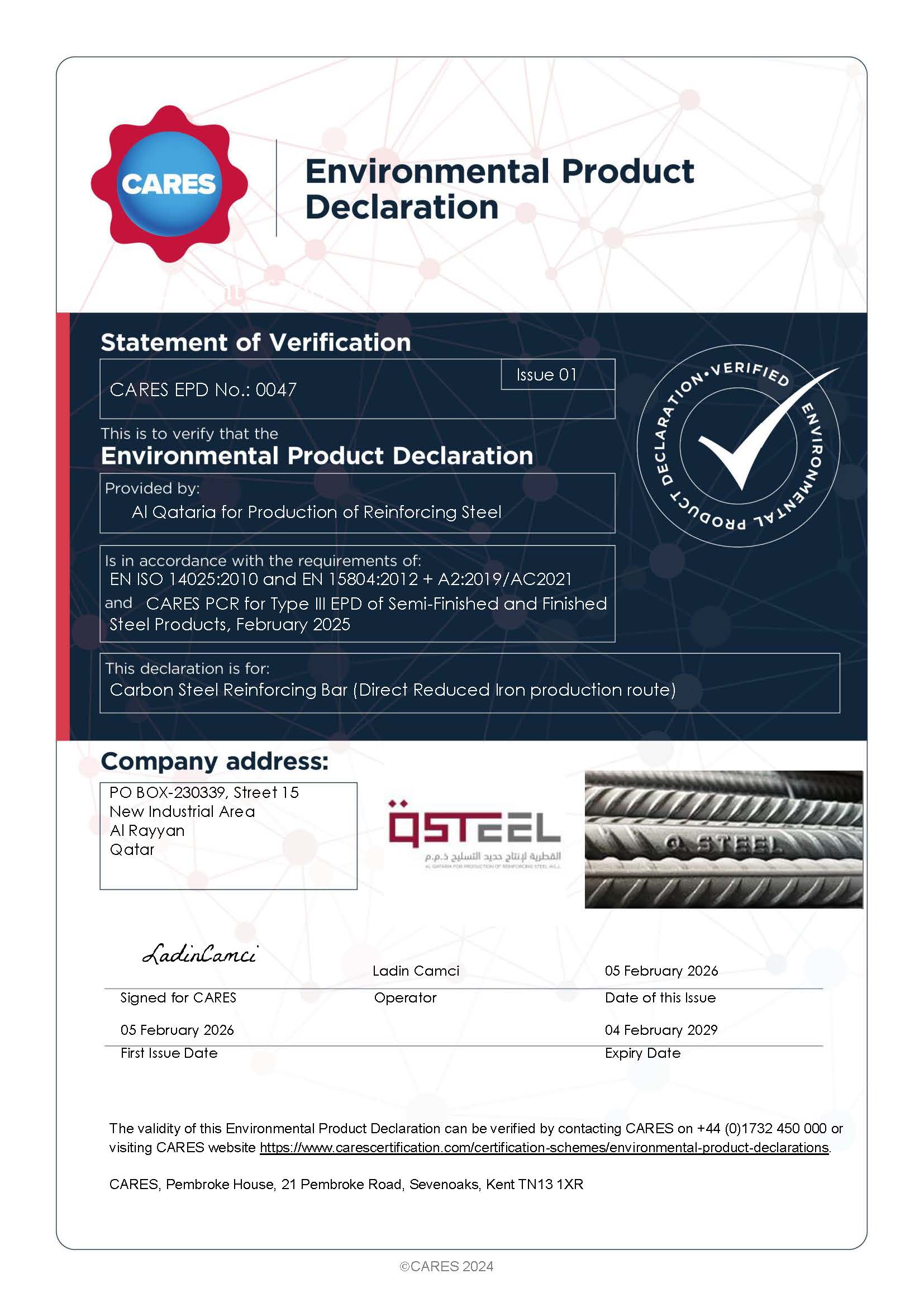 Al Qataria for Production of Reinforcing Steel EPD